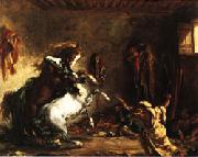 Eugene Delacroix Arabian Horses Fighting in a Stable Sweden oil painting artist